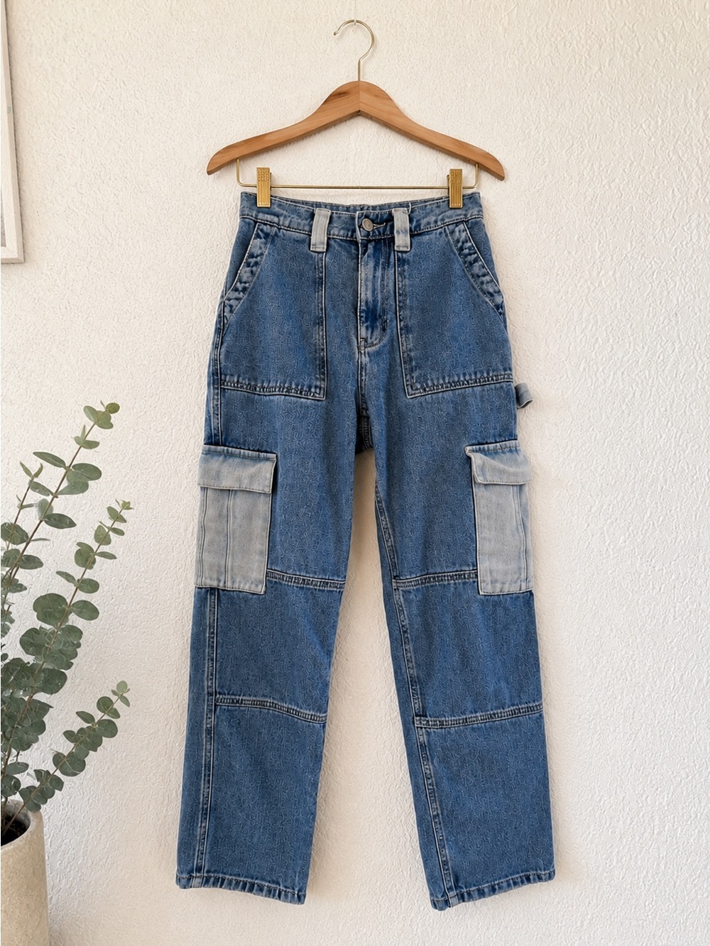 PacSun Light Wash Cargo Carpenter Straight Leg Utility Jeans